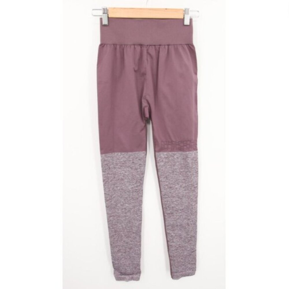 Gymshark Leggings Purple Two Tone Color Block High Waisted Logo No Size Tag XS?